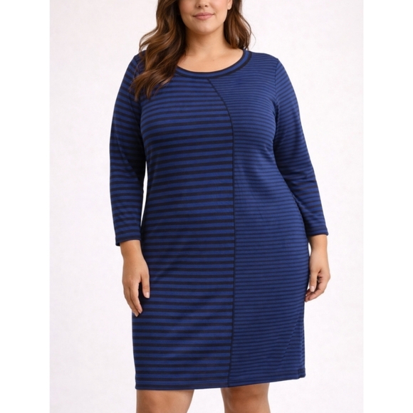Max Studio Dresses & Skirts - MAX STUDIO Nwt 3/4 Sleeve Royal Striped Pieced Bodycon Knee Length Dress, XL